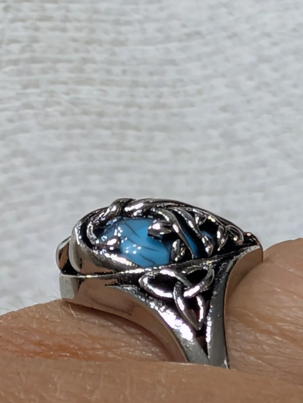 Three Silver Turquoise Floral Ruby Size 7 Ring Bundle